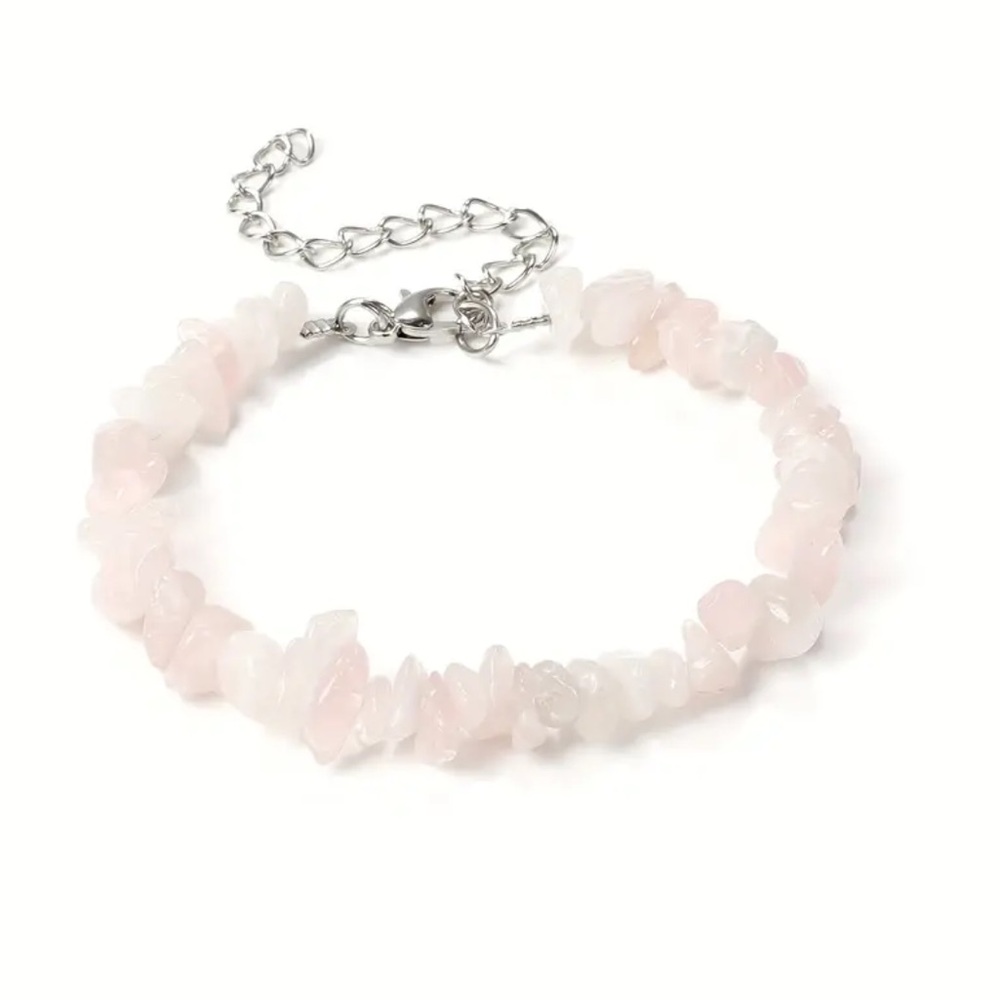 Rose Quartz Gemstone Stone Chip Silver Bracelet